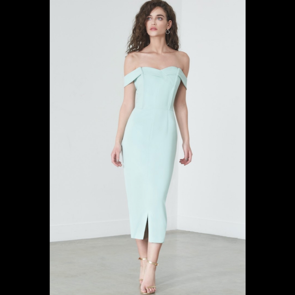 Lavish Alice Mint Off-Shoulder Midi Dress
